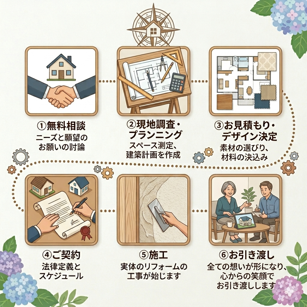 施工の流れと安心の保証制度