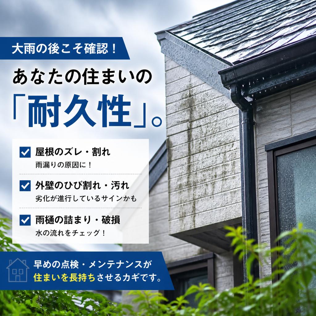 大雨の後こそ確認！あなたの住まいの「耐久性」。