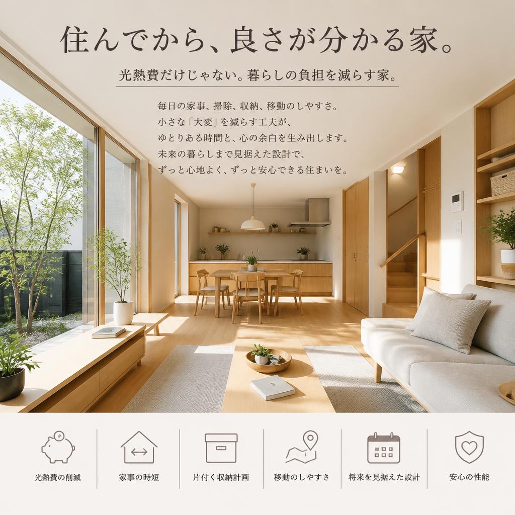 住んでから、良さが分かる家。光熱費だけじゃない。暮らしの負担を減らす家。