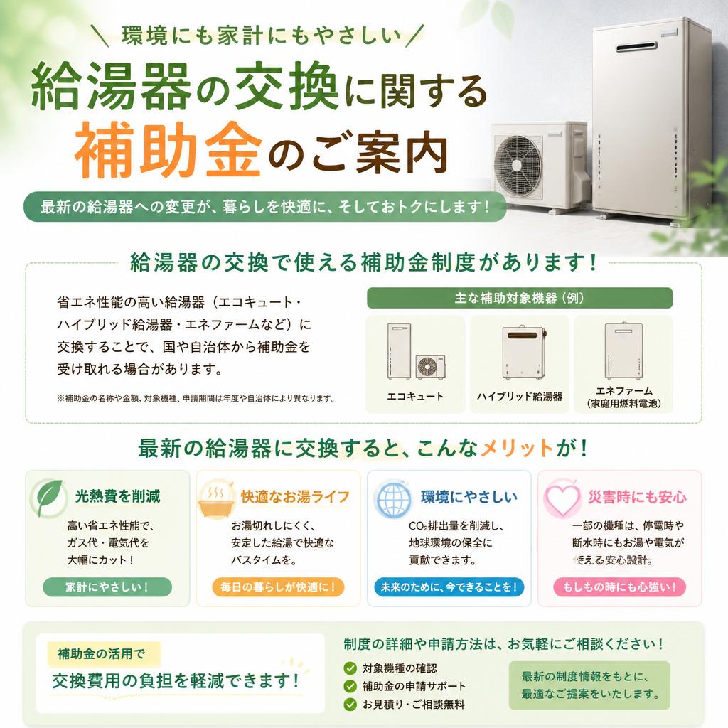 給湯器交換の補助金について