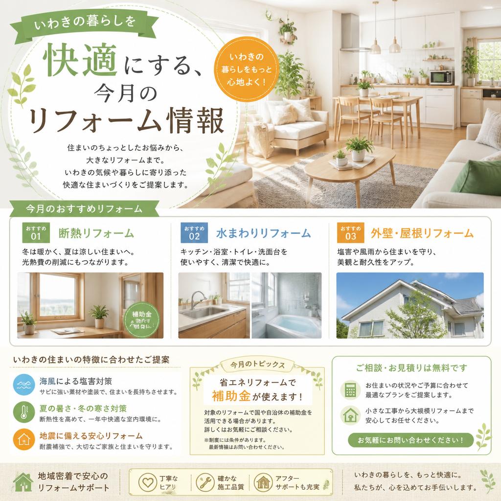 いわきの暮らしを快適にする、今月のリフォーム情報